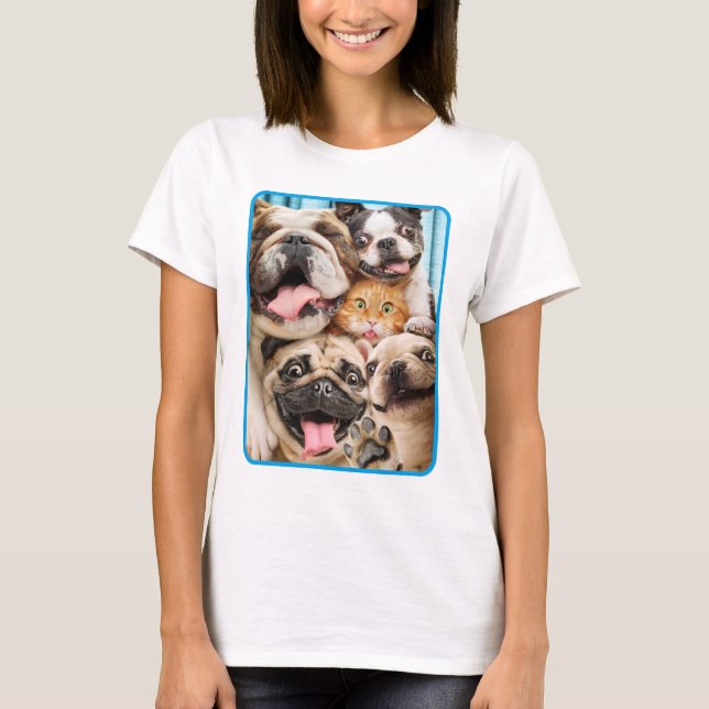 T-shirt Photo d'un groupe de chiens et de chats (Devant)
