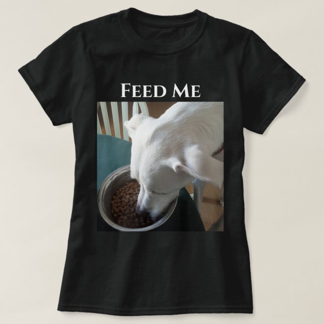 T-shirt Photo mignonne de chien affamé qui ne peut pas att (Design devant)