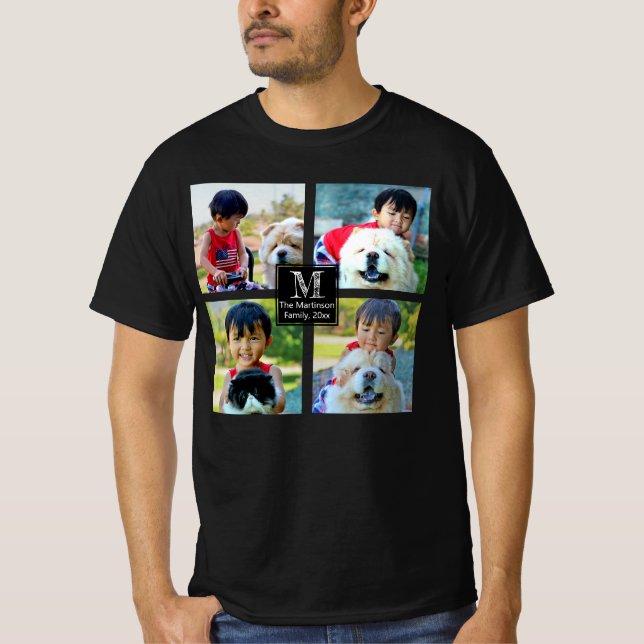 T-Shirt Photo Personnalisée Avec Texte Monogramme (Devant)