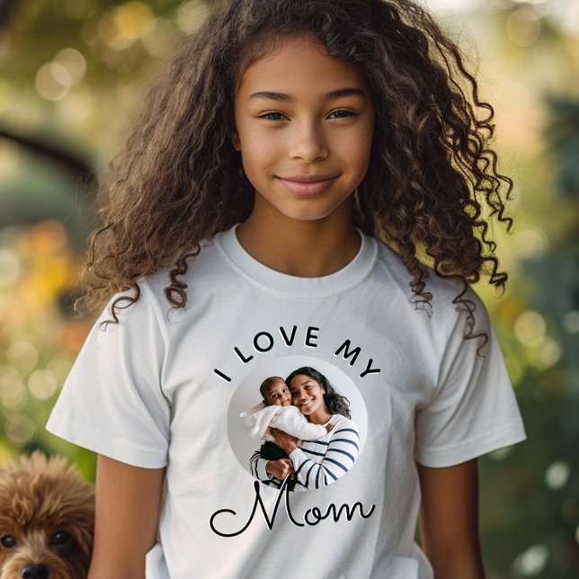 T-Shirt Photo personnalisée J'aime ma mère Fête de la mère (Créateur téléchargé)