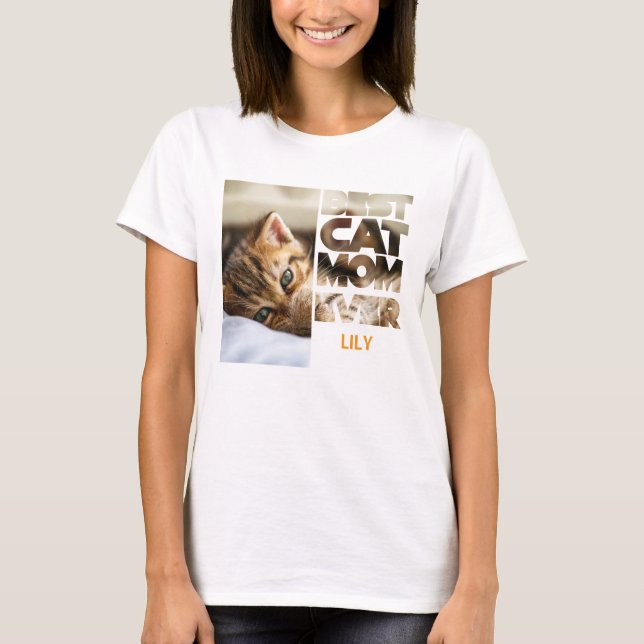 T-shirt Photo personnalisée Meilleure maman chat jamais (Devant)