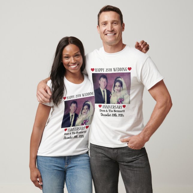 T-shirt Photo personnalisée, Texte 25e anniversaire Mariag (Unisexe)