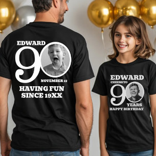 T-shirt Photo recto verso pour 90e anniversaire avec nom e