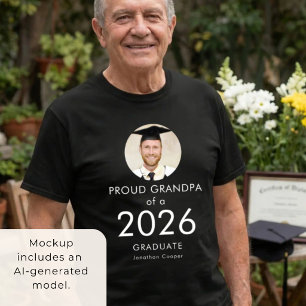 T-shirt Photo Texte Blanc Grand-Père Fier du Lauréat de 20