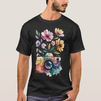 T-shirt Photographer Camera Photography With Floral Waterc