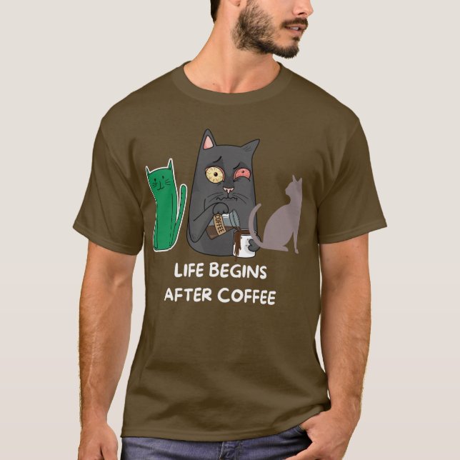 T-Shirt photos de chat pour amateurs de café brun (Devant)