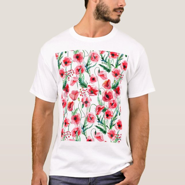 T-shirt Photos rouges : aquarelle illustration florale (Devant)