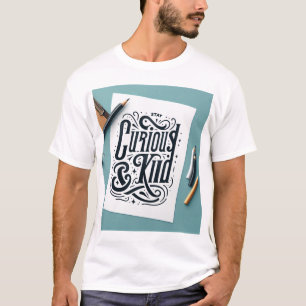 T-shirt Phrase décorative dessiné à la main : "Restez curi