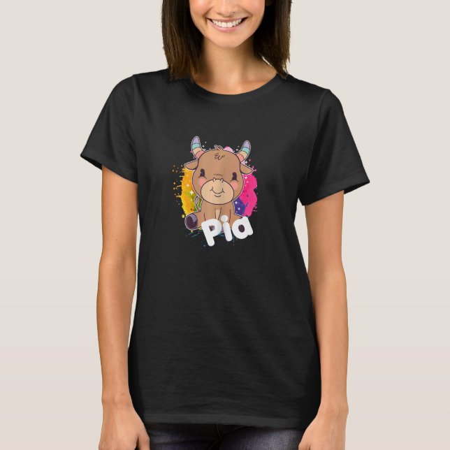 T-shirt PIA Belle fille nom avec adorable petite vache (Devant)