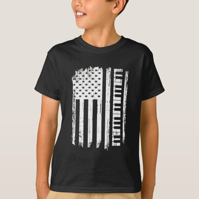 T-shirt  Pianiste de piano de l'American Flag Keyboard Pla (Devant)