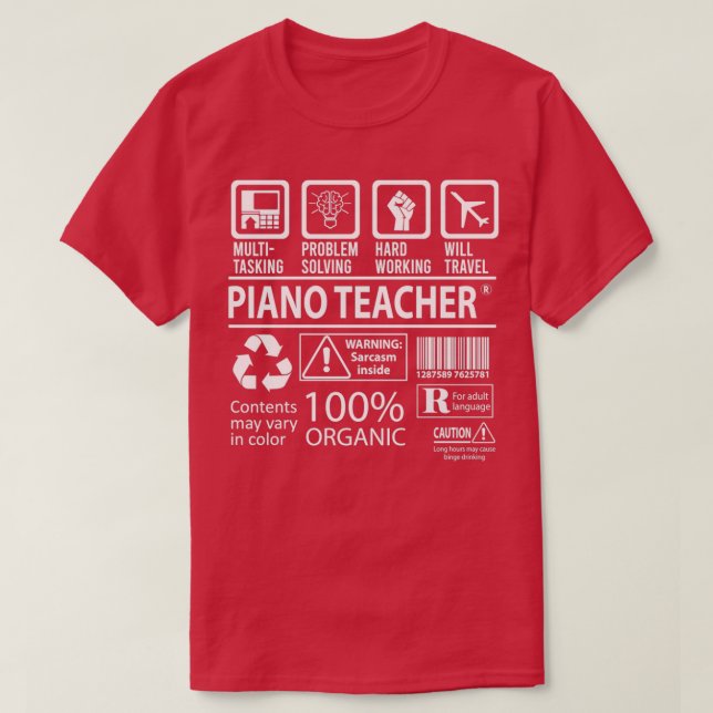 T-shirt Piano Enseignant Multitâche Poste cadeau (Design devant)
