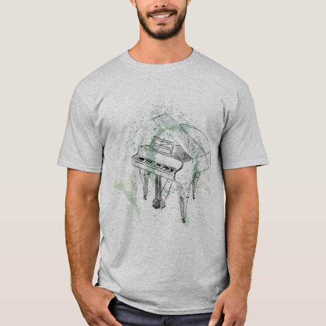 T-shirt Piano Illustration Art Drawing Music Lovers (Devant)