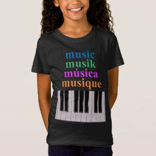 T-Shirt Piano Keyboard Music Texte en plusieurs langues
