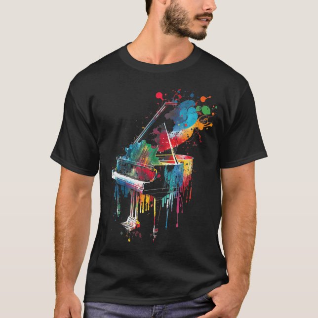 T-shirt Piano Piano Splash Art Jazz Composer Clavier (Devant)