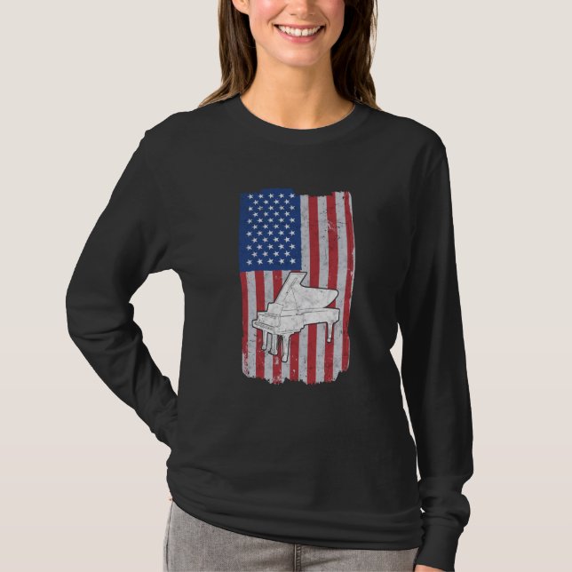 T-shirt Piano Usa Flag Piano Player Pianist (Devant)