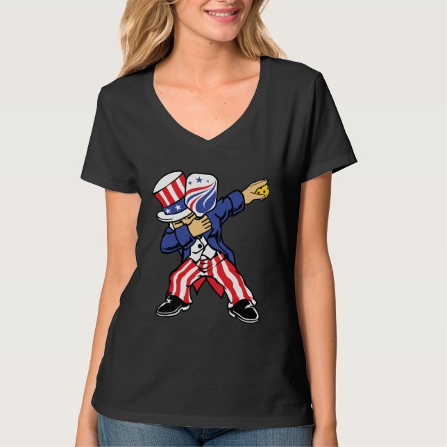 T-shirt Pickleball American Flag 4th of July Uncle Sam Dab (Devant)