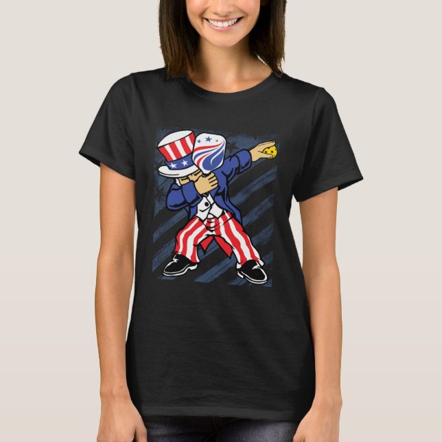 T-shirt Pickleball American Flag 4th of July Uncle Sam Dab (Devant)