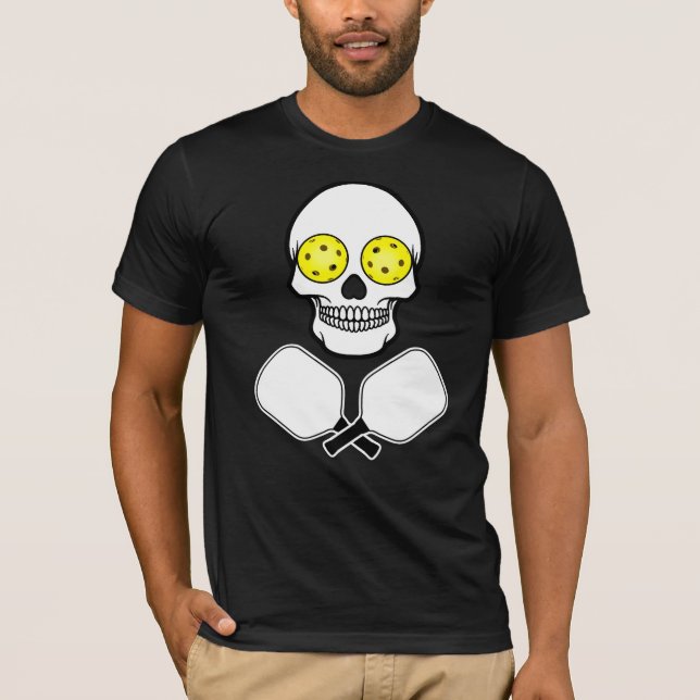 T-shirt Pickleball crâne et pagaies croisées, boules jaune (Devant)