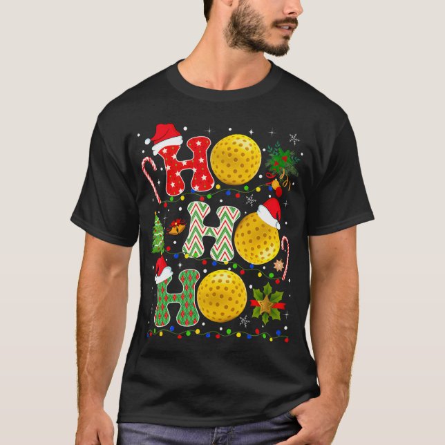 T-shirt Pickleball de Noël Ho Ho Ho Père Noël Lumières (Devant)