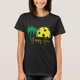 T-shirt Pickleball HAPPY HOUR Huge Sunset Palm Tree