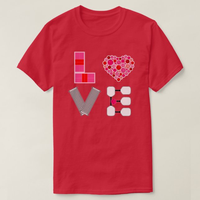 T-shirt Pickleball Love Heart Court Balls Paddles Rose Rou (Design devant)