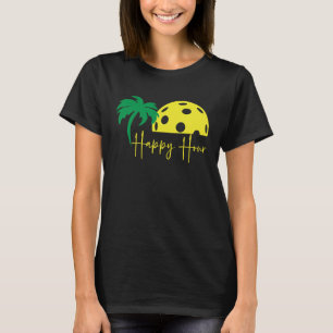 T-shirt Pickleball Lover HAPPY HOUR Funny Gros Sunset Palm