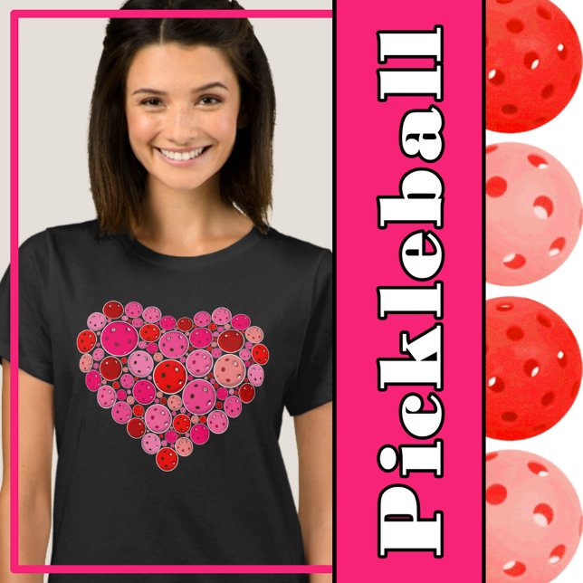 T-shirt Pickleball plein coeur rose et rouge amour (Pickleball red and pink heart)