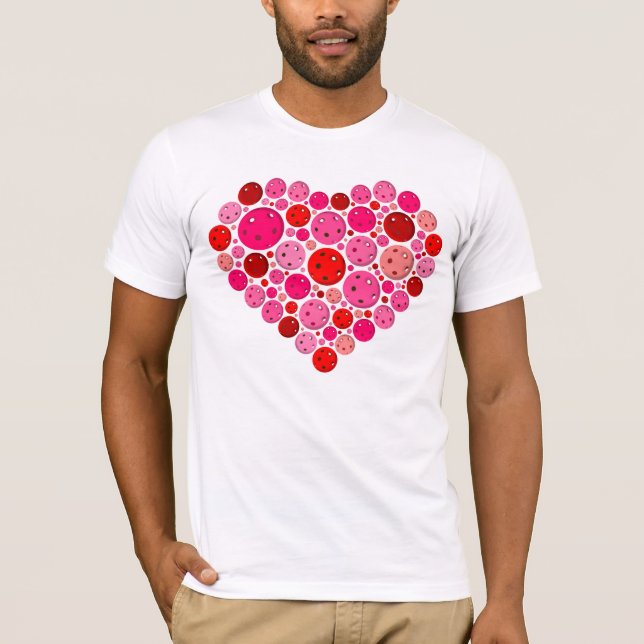 T-shirt Pickleball plein coeur rose et rouge amour (Devant)