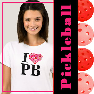 T-shirt Pickleball plein coeur rose et rouge I coeur PB