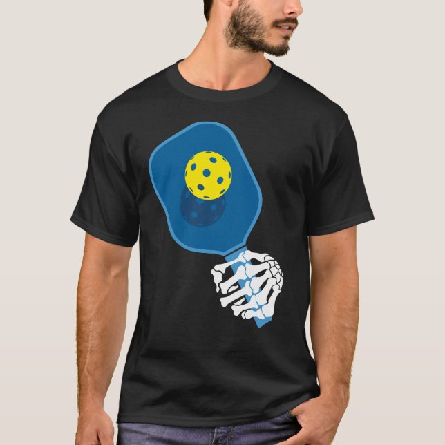 T-shirt Pickleball : Skeleton Hand Holding Paddle (Devant)