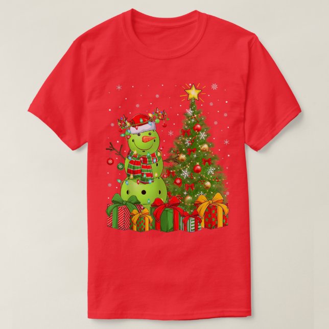 T-shirt Pickleball Snowman Xmas Tree Père Noël Pickleball  (Design devant)