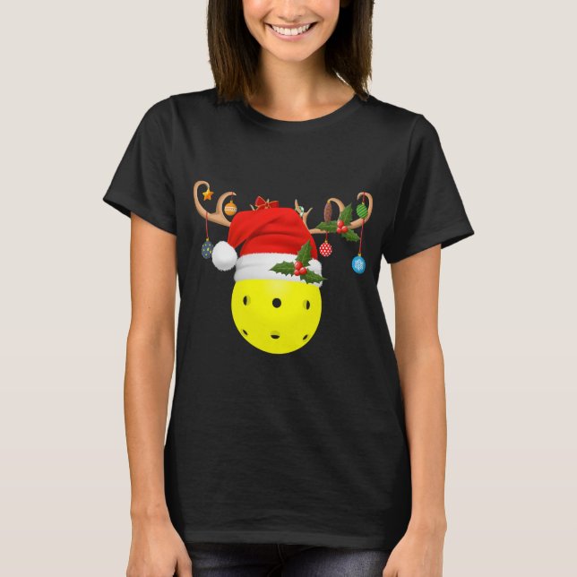T-shirt Pickleball Xmas Reindeer Santa Hat (Devant)