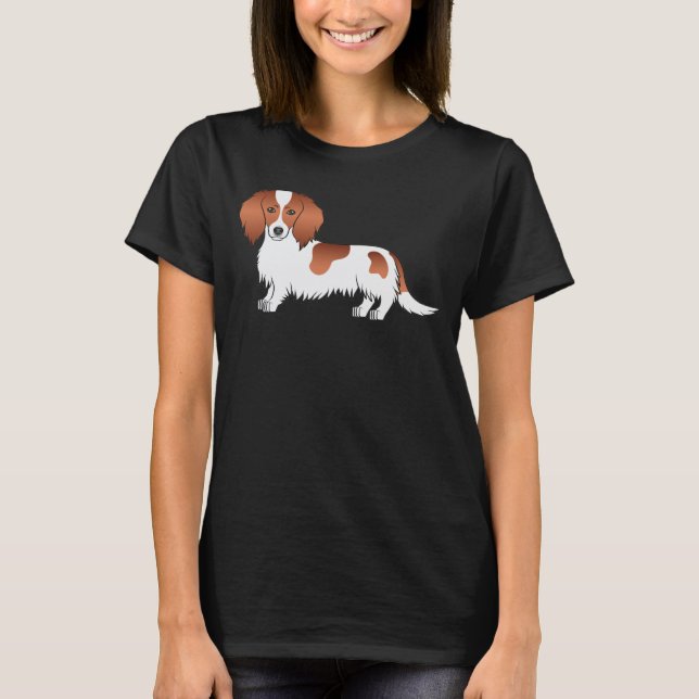 T-shirt Piebald rouge long cheveux Dachshund mignon chien  (Devant)