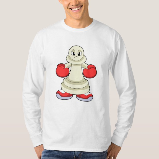 T-shirt Pièce d'échecs Pion en boîte avec gants de boxe (Devant)