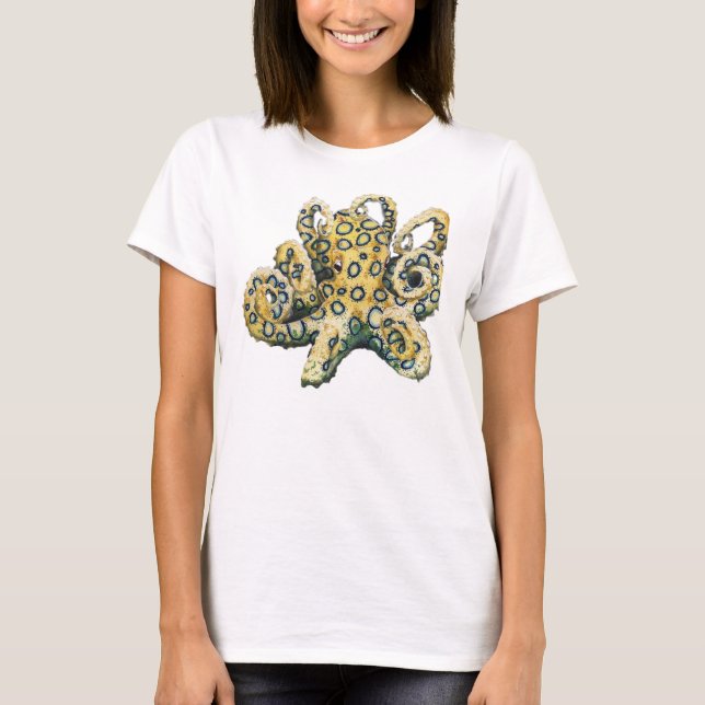 T-shirt Pièce en t baguée bleue de poulpe pour des dames (Devant)