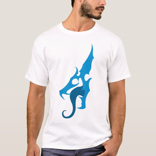 T-shirt Pièce en t bleue de logo de dragon (Devant)