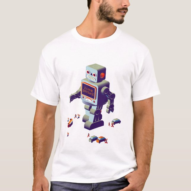 T-shirt pièce en t d'invasion de robot (Devant)