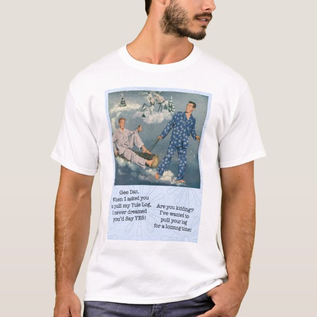 T-shirt Pièce en t gaie drôle de rondin de Noël (Devant)