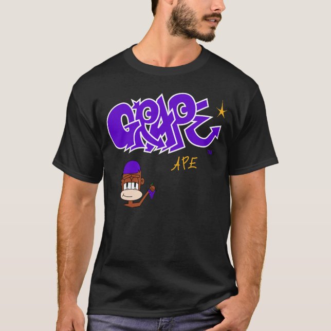 T-shirt Pièce en t noire de logo de singe de raisin (Devant)