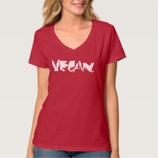 T-SHIRT PIÈCE EN T ROUGE VÉGÉTALIENNE DU V DE FEMMES