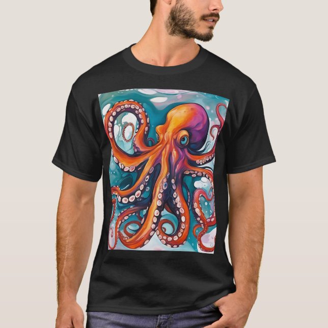 T-shirt Pieuvre Abstraite d'art fluide (Devant)