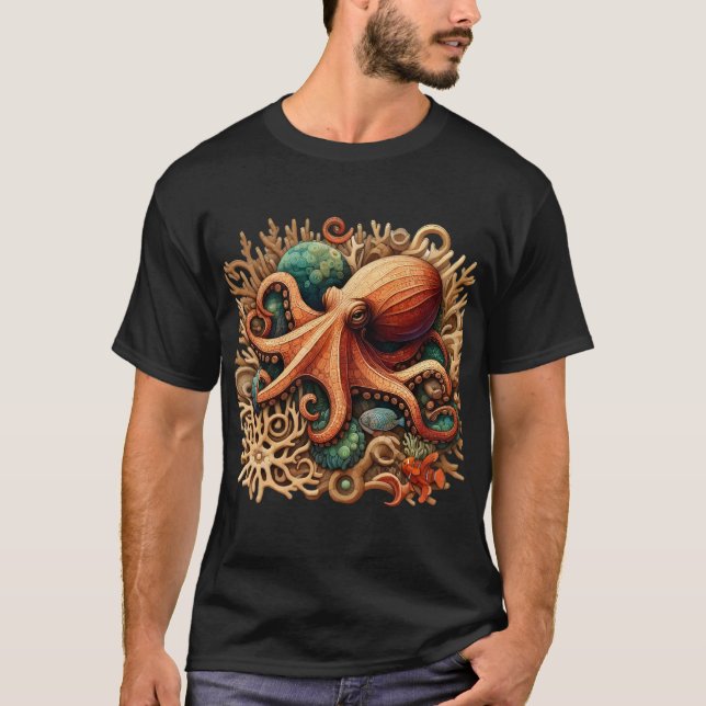T-shirt Pieuvre jouant de la batterie dans l'océan (Devant)