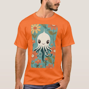 T-shirt Pieuvre mignonne aux fleurs