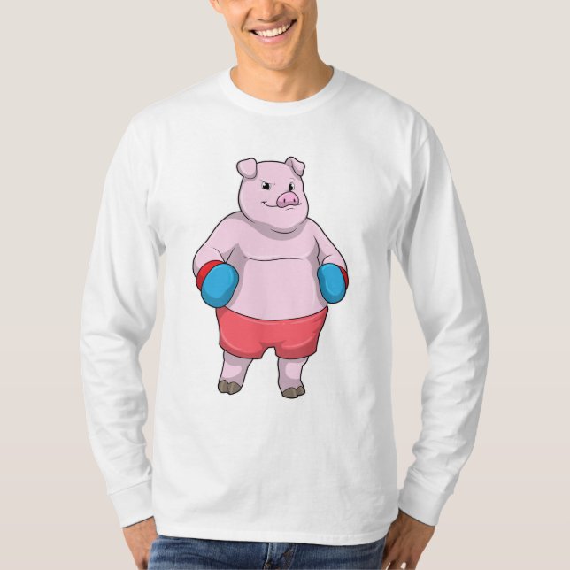 T-shirt Pig at Boxing with Boxing gloves (Devant)