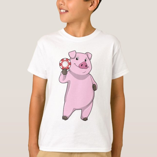 T-shirt Pig au Poker avec des jetons de Poker (Devant)
