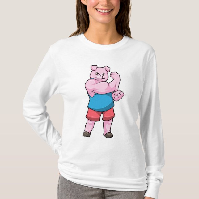 T-shirt Pig comme Bodybuilder avec grand bras Supérieur (Devant)