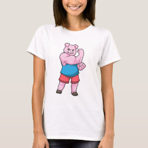 T-shirt Pig comme Bodybuilder avec grand bras Supérieur