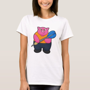 T-shirt Pig comme joueur de fléchettes avec fléchettes