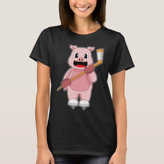 T-shirt Pig Hockey sur glace bâton de hockey sur glace (Devant)