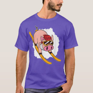 T-shirt Pig On Skiers - Skiing Pig 4601 